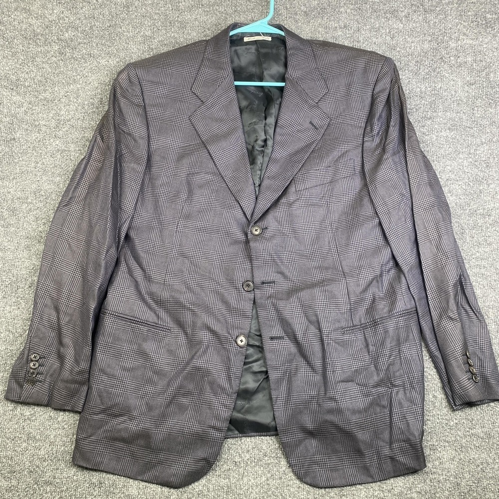 Barcelino Blazer Mens 46R Gray Plaid Silk Wool Cashmere Made Italy Belvest